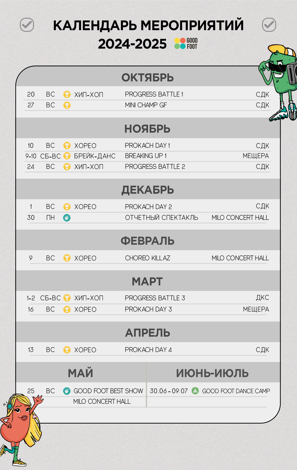 Календарь танцевальных мероприятий студии 2024-2025